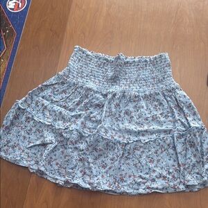 Hippie Rose Blue Gray Skater Mini Skirt with Smocked Ruffles
